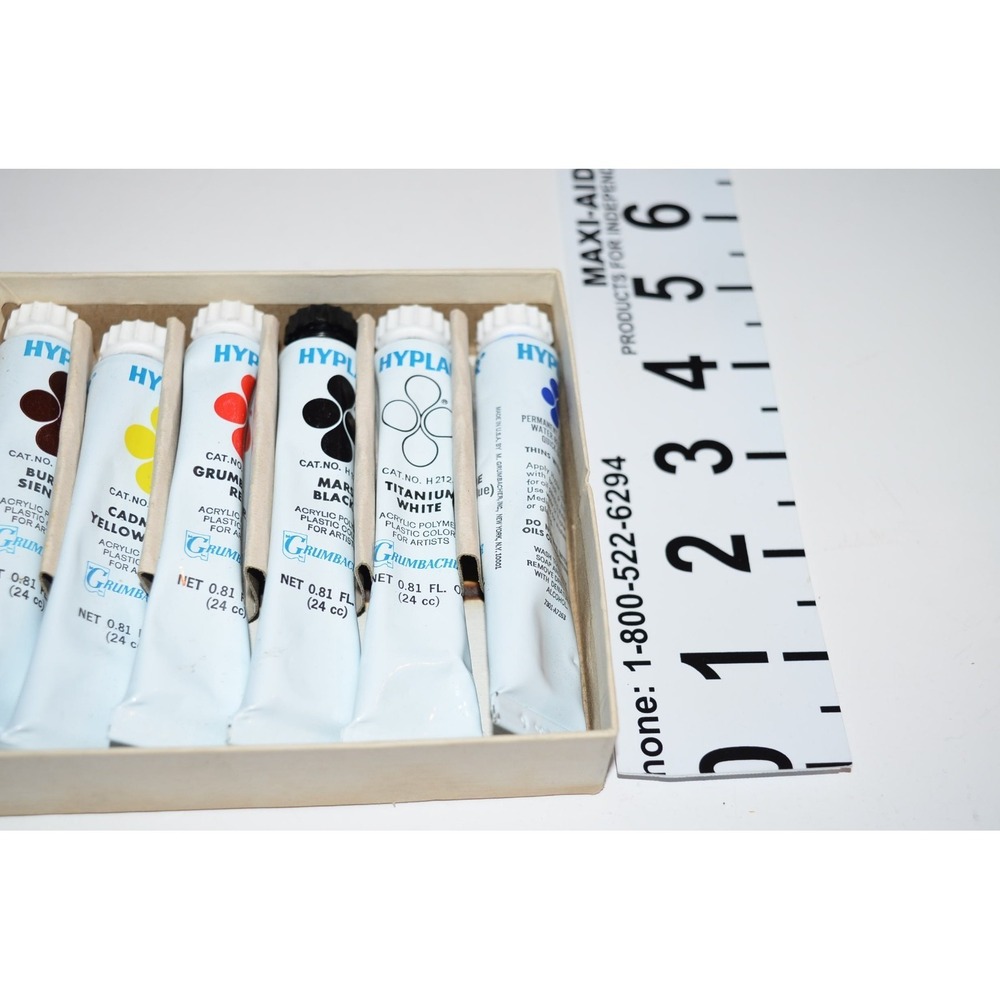 Vtg Grumbacher Hyplair Acrylic Paint Metal Tubes Mixed Colors Lot of 6 - Picture 3 of 3